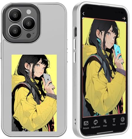 Youery E-Ink Funda, Compatible con iPhone 15, a Partir de imágenes de 3,5 Pulgadas en el Caso, Custom Image Display AI Cell Phone Case, TPU Rubber DIY Phone Case (Gris, iPhone14 Pro)