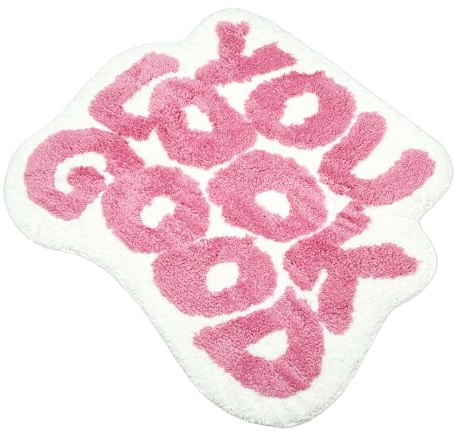 YOOCHUENG Rosa Badematte rutschfest & Waschbar Badvorleger, (54x64 cm) | Maschinenwaschbar,Mittlerer Stapel Badteppich Bunt,Weich Flauschig,Lustig Spruch-Design,Teppich für Badezimmer Badewannen