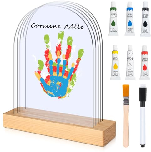 TOGOU2S Empreinte Main Famille 5 Plaques en Plexiglas 6 Couleurs de Pigments, Empreinte Bebe Convient Pour Les Anniversaires La Fête des Mères La Fête des Pères et Les Événements Familiaux