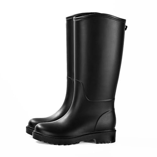 MIXSEN Bottes de Pluie Femme Antidérapantes Tige Haute Bottines Caoutchouc Durable Plat Wellington Confortable Chaussures de Jardin(Noir,36EU)