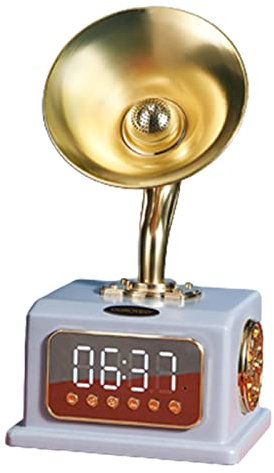 FLNOZAMZ Mini fonografo con Orologio da Record, Altoparlante Bluetooth Radio Multifunzionale retrò a Doppio Canale, Radio FM/Riproduzione Bluetooth, Regalo Perfetto (Grey)