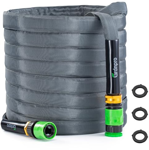 Grdnpro 30m Gartenschlauch 13mm (1/2 Zoll) - Flexibel, Leichtgewicht & Knickfrei mit 3-lagiger PVC-Textil-Konstruktion, Witterungsbeständig für Balkon/Terrasse (Grau)