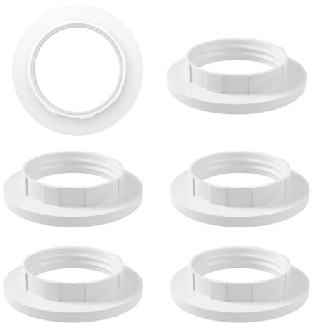 6 Piece Lampshade Reducer Ring E14 Screw Collar Ring 28MM, Lampshade Fittings E14 for Table Lamp, Ceiling Lights, Plastic Screw Bulbs Lamp Holder Twist Lock Socket Replacement Ring（White）