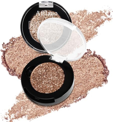 Afflano Fard à Paupières Métallique Diamant, Eyeshadow Glitter Couleur Intense, Ombre à Paupières Brune Pailletée, Couvrante d'Un Seul Coup, Neutre Paillettes Nude Étincelantes Maquillage Quotidien,5H