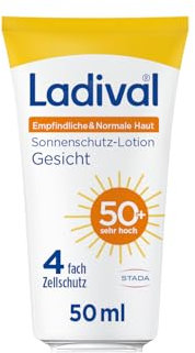 Ladival Sonnenschutz-Lotion Gesicht LSF 50+ für empfindliche und normale Haut - Sonnencreme mit einzigartigem 4-fach Zellschutz, Hyaluronsäure und Photolyase, 50ml