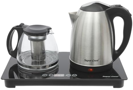 Bouilloire électrique multifonction en acier inoxydable avec théière en verre de 1 l, température réglable et station à café avec panneau de commande tactile, bouilloire à thé avec passoire à thé