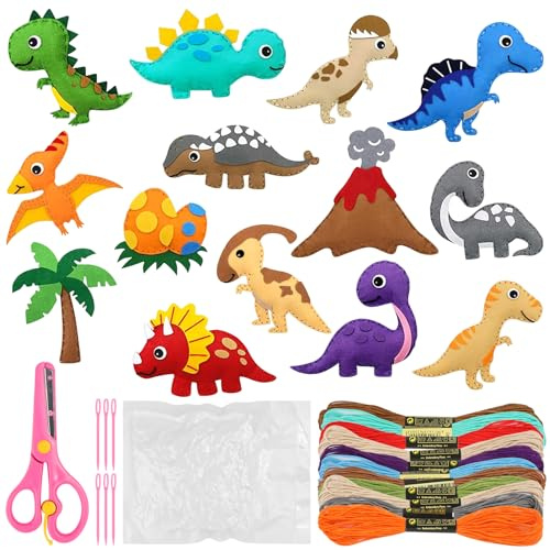 SUPRROW Nähset kinder,Dinosaurier Filz Nähset,Bastelset Häkeln,DIY Tierformen Filz Kinder ab 6 jahre,Für Kinder Art Craft für kuscheltiere DIY Handwerker Set