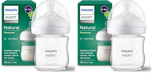 Philips Avent Biberon en verre à Réponse Naturelle - 120 ml, sans BPA pour les nouveau-nés de 0 mois et + (modèle SCY930/01) (Lot de 2)