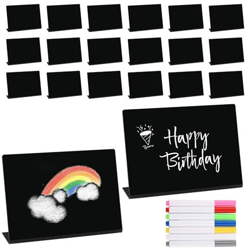 Zosenyer 20 Pièces Mini Tableau Noir, Ardoise Craie 10x7.5cm, Multifonction Ardoise Effaçable avec 7 Crayons Colorés Facile à Écrire, Petit Tableau Noir pour Buffet, Mariage, Fête, Étiquette de Prix