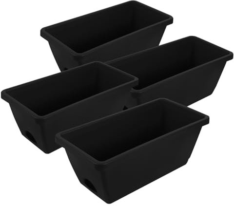 ROMISBABA 4 Pièces Jardinières Rectangulaires Plastique pour Plantes Extérieur avec Soucoupes Bac à Plantes pour Fenêtres Extérieures Pot De Fleurs pour Bonsaïs Et Plantes