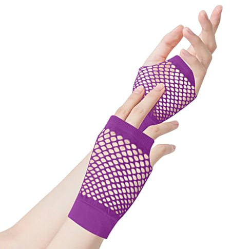 ztowoto 2 par näthandskar fingerlösa, fashionabla fisknätshandskar, stretchiga mesh fingerlösa näthandskar för 80-talet fest cosplay kostymtillbehör, lila, Lang