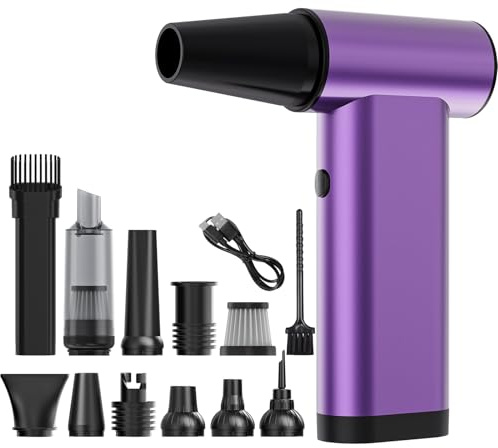Compressed Air Duster 180000RPM, 3 in 1 Aluminum Electric Duster Brushless Motor, Mini Cordless Air Blower 3-Gear Adjustable, Turbo Jet Fan with Light, Handheld Vacuum Cleaner for PC/Car/Outdoor/Home