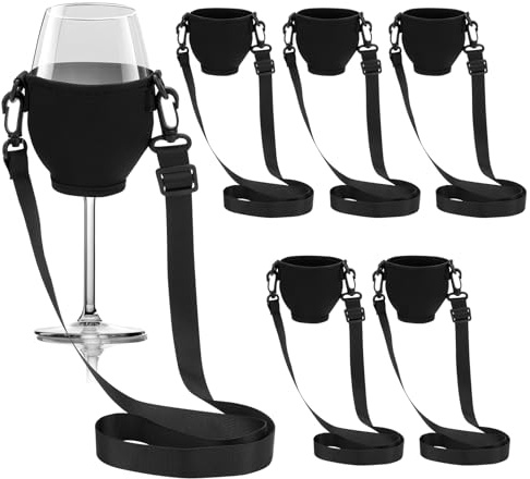 AIDUCHO 6 Stück Weinglashalter zum Umhängen, Tragbare Weinglas Halterung zum Umhängen, Stoff Weinglashalter für den Hals, Wine Glass Holder für Hochzeiten, Geburtstagsfeiern, Weihnachten (Schwarz)