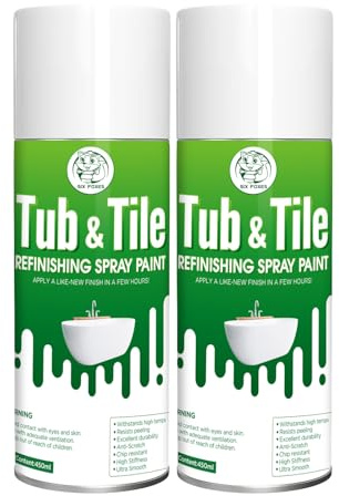SIX FOXES Tub and Tile Spray Paint (White), 450ml x 2 Cans, DIY Tub and Tile Spray Paint for Resurfacing Bathroom Sink Countertop