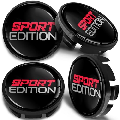 SkinoEu 4 x 65mm Wheel Centre Alloy Hub Center Caps Compatible with VW 3B7 601 171 / 6U7 601 171 Hubcaps Sport Edition Black Silver Red CV 26