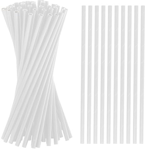 750-Pack Biodegradable Paper Straws – Thick & Non-Soggy – Plastic-Free, Recyclable, Durable Drinking, Juice, Coffee, and Cold Drinks Eco-Friendly Stripped Straws for Party - Plain White