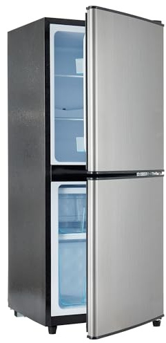 Merax 106L-Zweizonen-Kühlschrank, 60L-Kühlschrank + 46L-Gefrierschrank, 7 Temperatureinstellungen, 166 kWh/Jahr, LED-Beleuchtung, Grau-Silber gebürstet