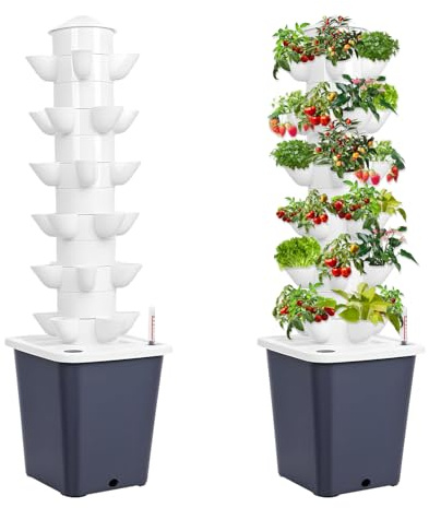 KAHCOP Torre idroponica a 6 piani, 30 Holes, sistema di coltivazione idroponica da giardino, per erbe, frutta e verdura con pompa per idratazione, adattatore, pentole, timer per frutta, verdura ed