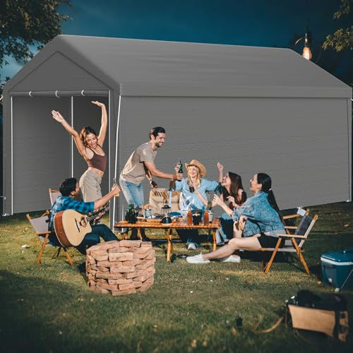 Kidsgigglz Carport Tente de Garage 4x8 m, Grande Tonnelle et Grande avec Porte enroulables, Résistante à l’Hiver, Parfait pour SUV, Voitures, Bateaux ou camions, entrepôt ou abri de pâturage