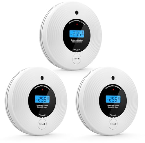 3 Pack Combination Smoke and Carbon Monoxide Detector, KARUOTOP 10-Year Battery Smoke Alarm CO Detector with Large LCD Display