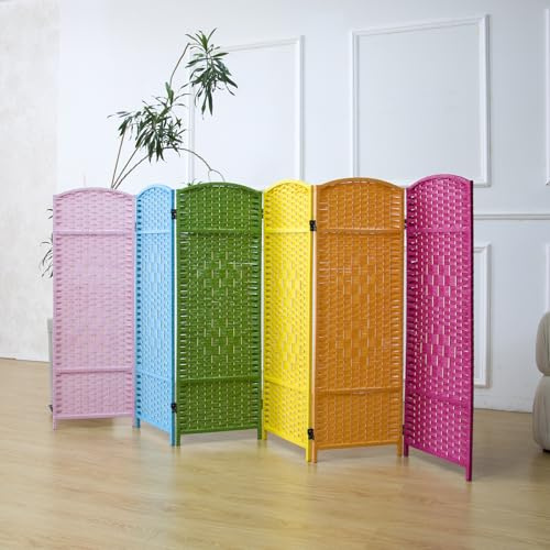Furnnylane 6 Panel Colorful Rattan Divider Short Room Partition Screen,Double Sided Short Folding Divider for Room Separation,120 cm Tall