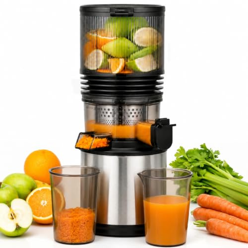 AMZCHEF Estrattore Frutta e Verdura, Frutta Intera Senza Taglio con Bocca XXL da 158 mm, Facile da Pulire, Alta Resa del Succo, Estrattore a Freddo Silenzioso 45 dB, Ideale per Colazione e Famiglia