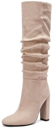 Botas Mujer Holgadas Altas hasta La Rodilla Tacón Grueso Punta Redonda Ante Botines Plantilla Acolchada Noche Fiesta Baile Casual Elegantes Duraderos,Apricot,38.5 EU