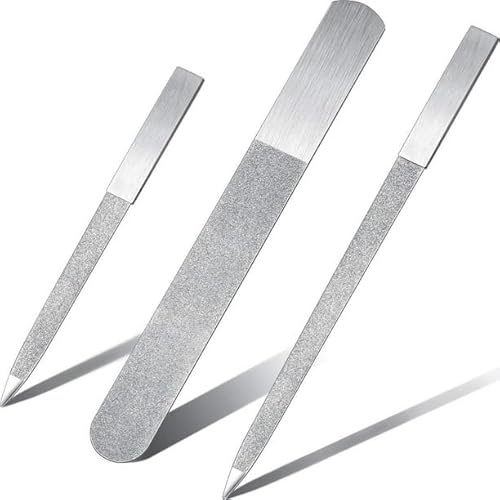Lot de 3 limes à ongles en acier inoxydable avec flocons et limes diamantées - Design sur les côtés - Manches confortables pour polir les ongles brillants - Pour enlever les bords rugueux - Longue