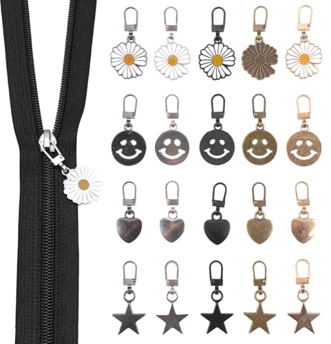 20 Stück Zipper für ReißVerschluss Reparatur Set,Abnehmbarer Reissverschluss Zipper Ersatz Anhänger,Metall Universeller Ersatz-Zipper für Geldbörse, Rucksack und Koffer,Reisetasche,Kleidung,Stiefel