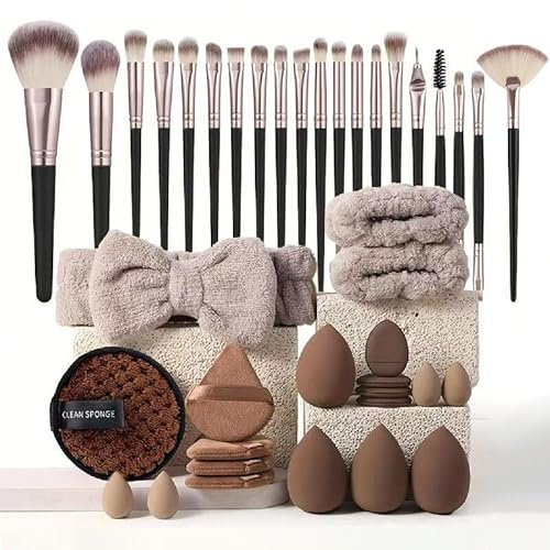 Set di 40 pennelli professionali da trucco e kit per la cura della pelle, set completo di strumenti per il trucco con spugne cosmetiche, borsa portaoggetti, fascia per fondotinta, cipria, correttori