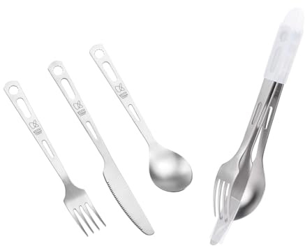 KEITH Titanium Camping Besteck Set 3-teilig Ultraleicht Titan Camping-Göffel, Löffel Messer mit Silikonhüllen Outdoor Tragbar Geschirr Kleine ReisebesteckTi5213