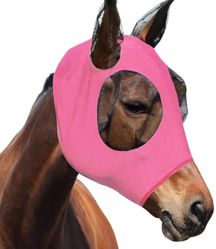 dellyy Masque Anti Mouche Cheval, Masque Mouche Cheval, élastique Protection Mouche, Bonnet Anti Mouche Cheval Protection UV, Bonnet Anti Mouche Cheval (Rose)