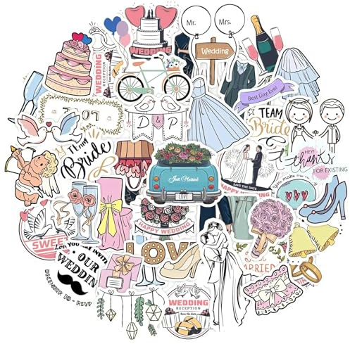 Sticker Hochzeit Gästebuch, 50pcs JGA Sticker Hochzeit Gästebuch, Aufkleber Hochzeits, Valentinstag Vinyl Stickers, Love Stickers Deko, Valentinstag Aufkleber Dekorative, Hochzeitssticker