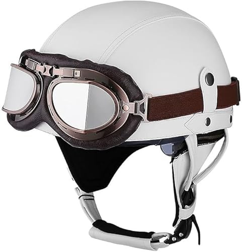 KKVGP Retro halvhjälm for motorcykel i tysk stil med glasögon, Retro hjälmar med öppet ansikte DOT/ECE-godkända, Vuxna män kvinnor Keps for cykelkryssarscooter(11,M=57~58cm)