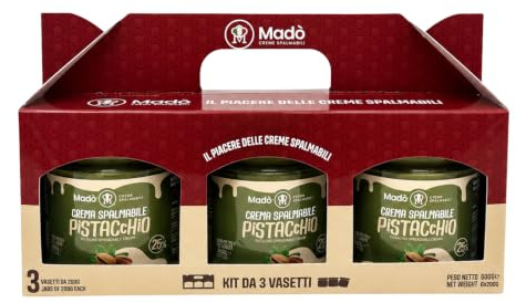 MADÒ Crema Pistacchio Spalmabile MADE IN ITALY, Vasetto 3x200g | Creme Spalmabili per Panini Dolci Colazioni, Prodotti da Pasticceria, Formato Convenienza
