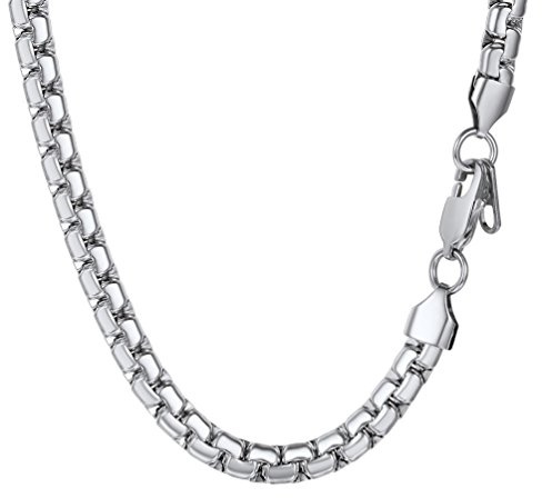 PROSTEEL Herren Halskette hochwertig Edelstahl Platte Venezianierkette Erbskette 2MM/4MM/6MM/8MM breit Kette mit Karabinerverschluss für Männer Jungen, Länge 46-76CM wählbar