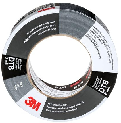 3M DT8 Cinta adhesiva multiusos de resistencia industrial, 1.9 pulgadas x 60 yardas x 8 mil de grosor, adhesivo de grado profesional, 1 paquete, Negro, 48 mm x 55 m x 0.2 mm