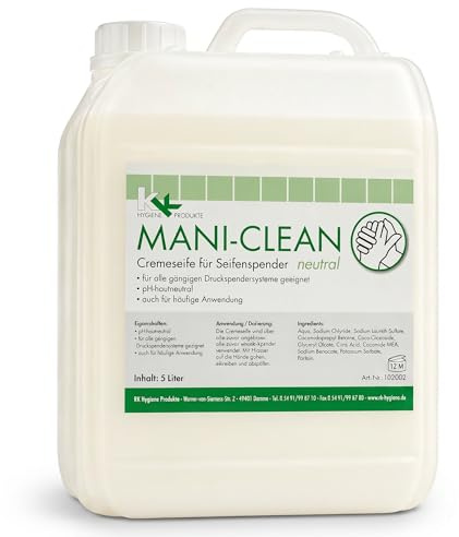 Flüssigseife 5L Kanister – pH-neutral & rückfettend – unparfümierte Handseife für empfindliche Haut – milde Seife für Spender – ideal für Gastronomie, Büro & Haushalt – KK Mani-Clean Neutral