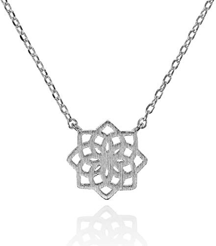 namana Mandala Anhänger mit Halskette, gebürstetes Finish, verschiedene Gold und Silber Finish, geometrische Kette, Mandala Blumen Anhänger Kette