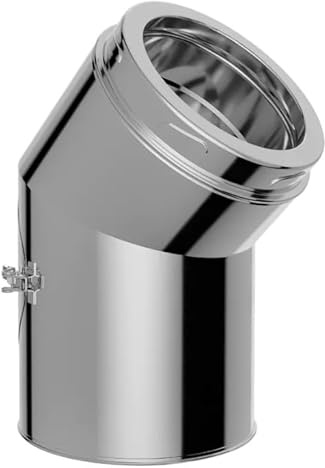Edelstahl Versatzbogen mit Öffnung - Ofenknie Bogen für Schornstein in allen Durchmessern und Winkeln (Ø 130mm, Winkel 45° m.öffnung)