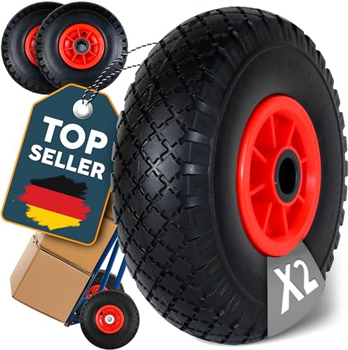 FROSAL 2X PU Rad 260mm (3.00-4) pannensicher mit roter Felge – Ersatzrad für Bollerwagen & Sackkarre – 25mm Achse – leichtlaufend, wartungsfrei & belastbar