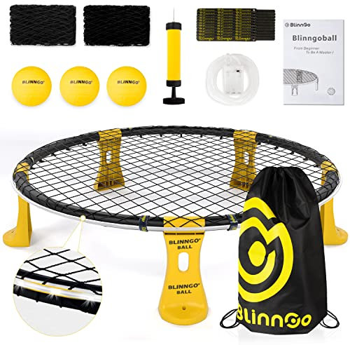 Mookis Blinngoball Outdoor Roundnet Spieleset, Roundnet Set Team Games bestehend aus Spielnetz, 3 Bällen, Kordelzug, Ballpumpe mit 1 Nadel und Handbuch und mehr