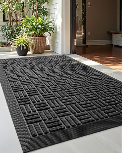 DEXI Zerbino per interni ed esterni, piccolo tappetino in gomma resistente, impermeabile, a basso profilo, 43,2 x 73,7 cm, nero