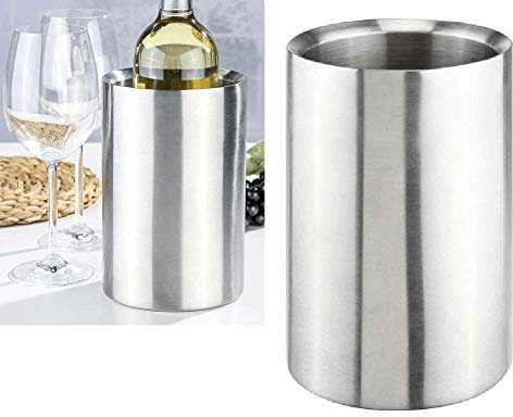 Flaschenkühler Weinkühler komplett aus Edelstahl 12,5x12,5x19cm - Getränkekühler kippsicher bruchfest - Doppelwandige Vakuumisolierung für bessere Kühlung (Silber, 1 Stück)