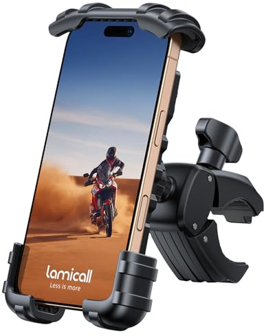 Lamicall Bike Phone Holder Mount - [Lockable & Rotating] Motorcycle Handlebar Phone Mount Clamp, Gifts, E-Bike, ATV Scooter Phone Clip for iPhone Air 17 16 15 14 Pro Max Plus, S20, 4.7-6.8 Cellphone