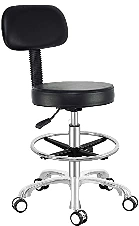 Antlu Rolling Adjustable Stool Drafting Chair for Office Shop Kitchen Medical Salon,Swivel Stool with Wheels and Back (Black, with Foot Ring)
