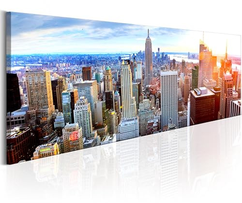 B&D XXL - Leinwandbild Glasbild City Stadt, 135x45 cm, 1-teilig, Wohnzimmer | Hochwertige Leinwand, sofort aufhängbar, ideal fürs Wohn- oder Schlafzimmer, wasserfest und lichtecht, langlebig, stilvoll