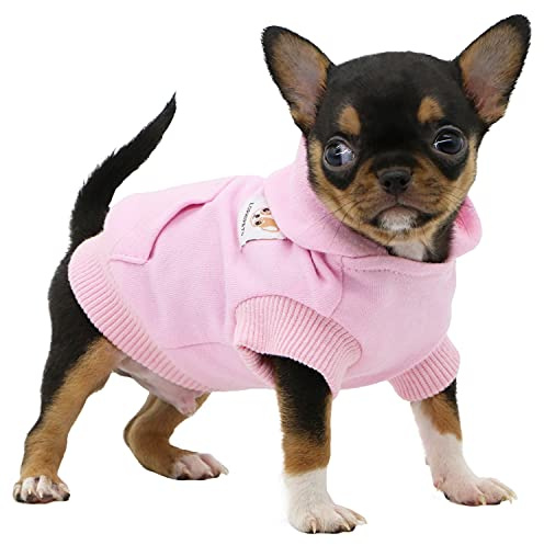 LOPHIPETS Hunde-Kapuzenpullover aus Baumwolle, für kleine Hunde, Chihuahua, Welpen, für kaltes Wetter, Rosa/XXS
