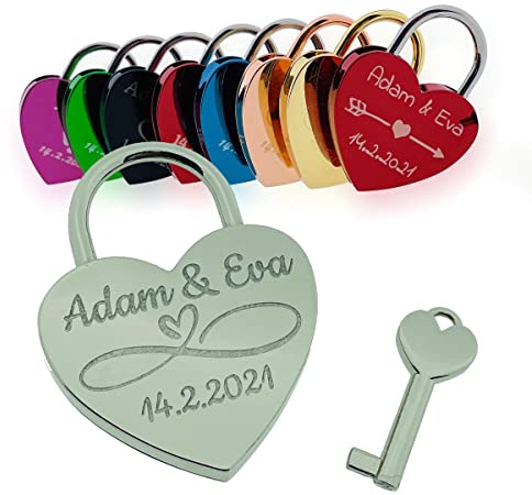Liebesschloss mit Gravur, Vorhängeschloss Schloss, Romantisches Geschenk für Frau Mann Freund Freundin zum Valentinstag, Hochzeit, Hochzeitstag, Pärchen Liebesgeschenke Jahrestag