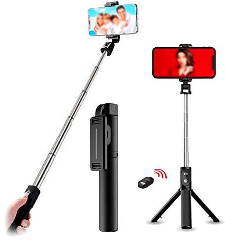 4-Ok Bastone Selfie Treppiede per Cellulare. Selfie Stick Pieghevole. Treppiede mobile girevole estensibile. Bastone Selfie Bluetooth con telecomando mobile. Compatibile con iPhone Apple Samsung